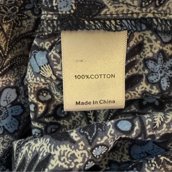 Evereve 'Sheila'  Blue Floral Batik Piped Cotton Blouse Small - Picture 8 of 9